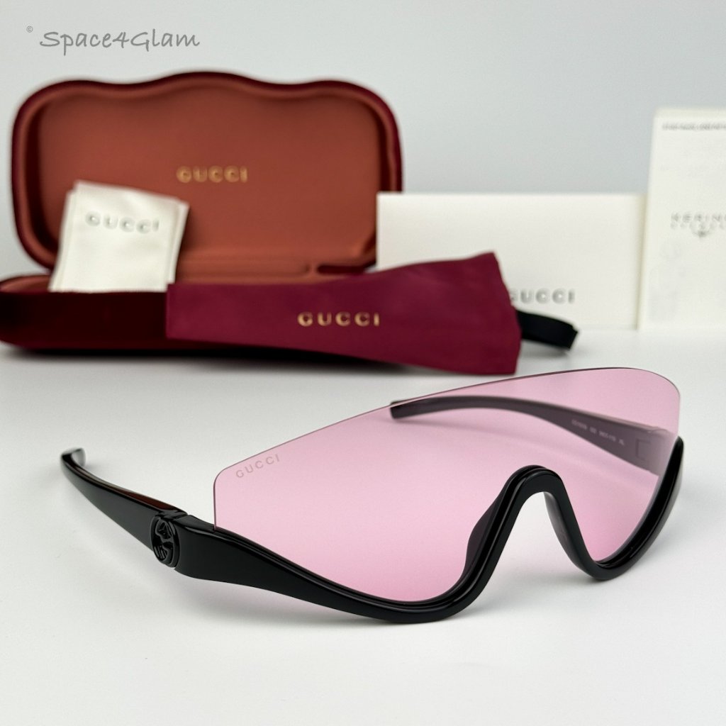 Gucci Women Sunglasses Black Pink Shield Mask Gg1650s 002 Brand New